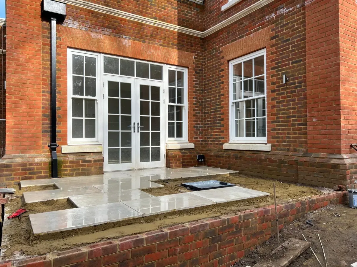 New patio paving at an established residential property