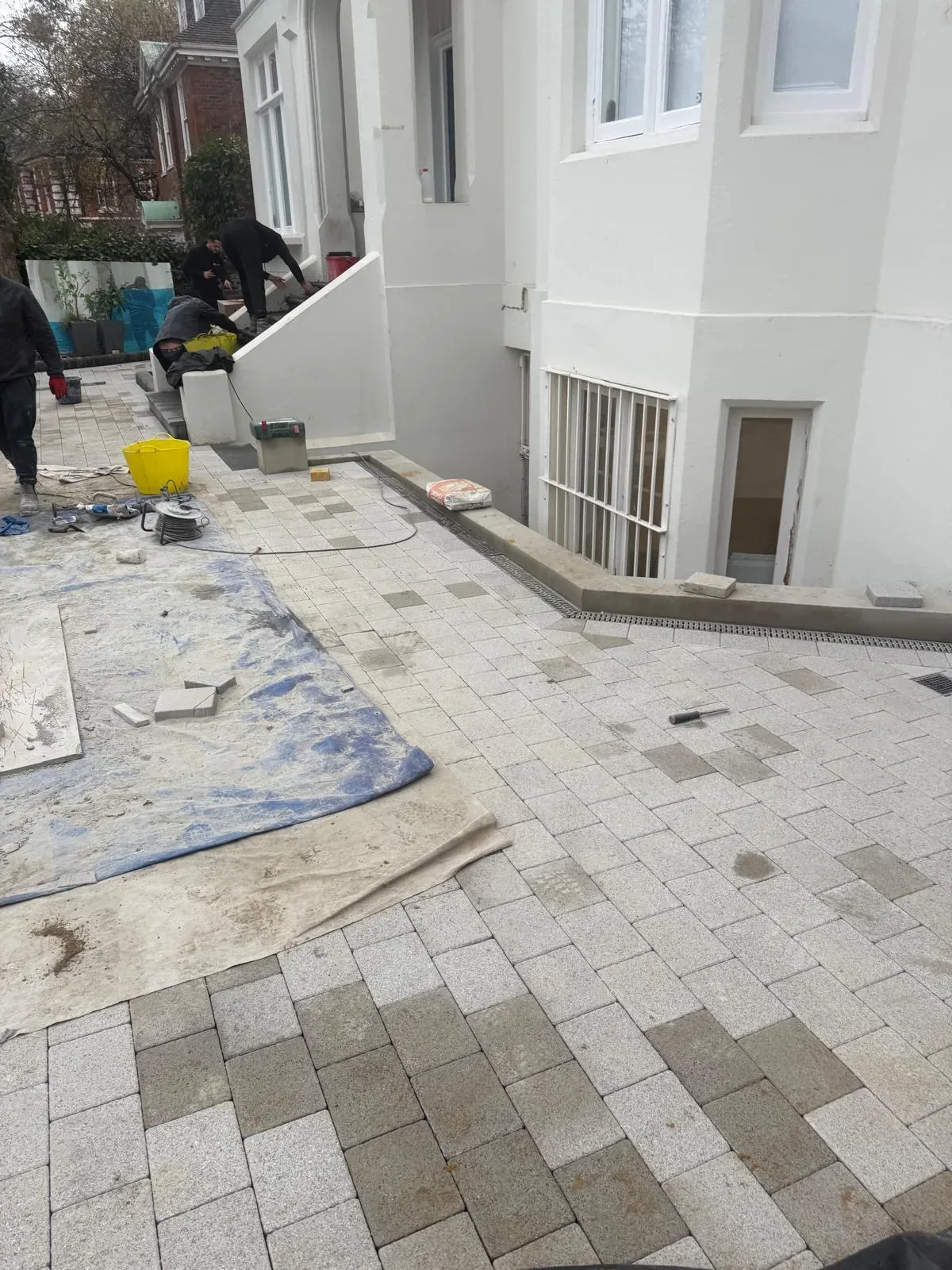 Completed block-paved patio area, Residential renovation